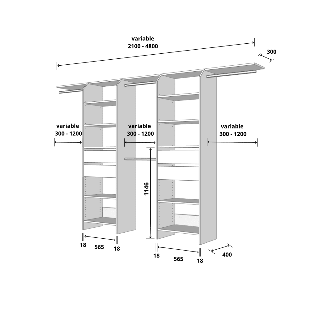 Tasman 600 Wardrobe Drawer Duo – White - Image 2