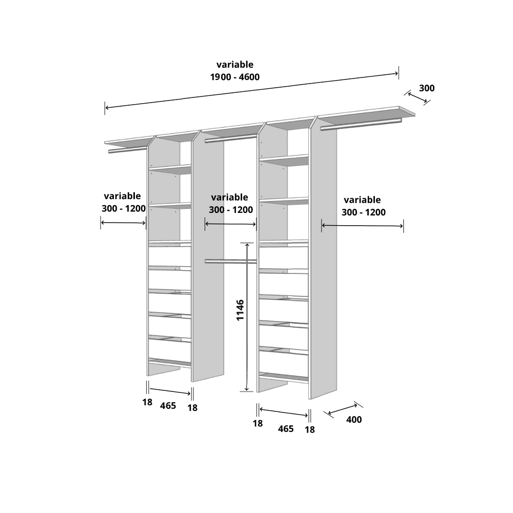 Tasman 500 Wardrobe Drawer Duo Deca – White - Image 2